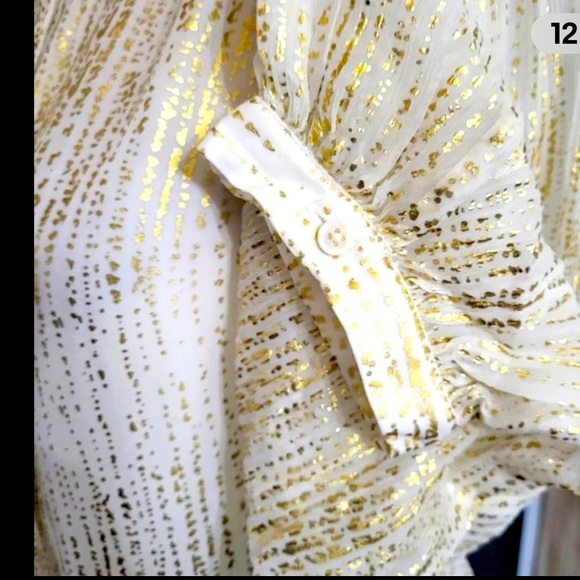 NWT 7 For All Mankind Tie Neck Silk Blouse Silver And Gold Color  Size S - Picture 5 of 8